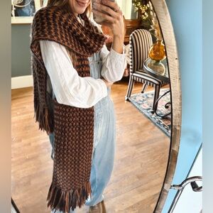 U. O. Cozy Brown and navy blue Houndstooth long Scarf